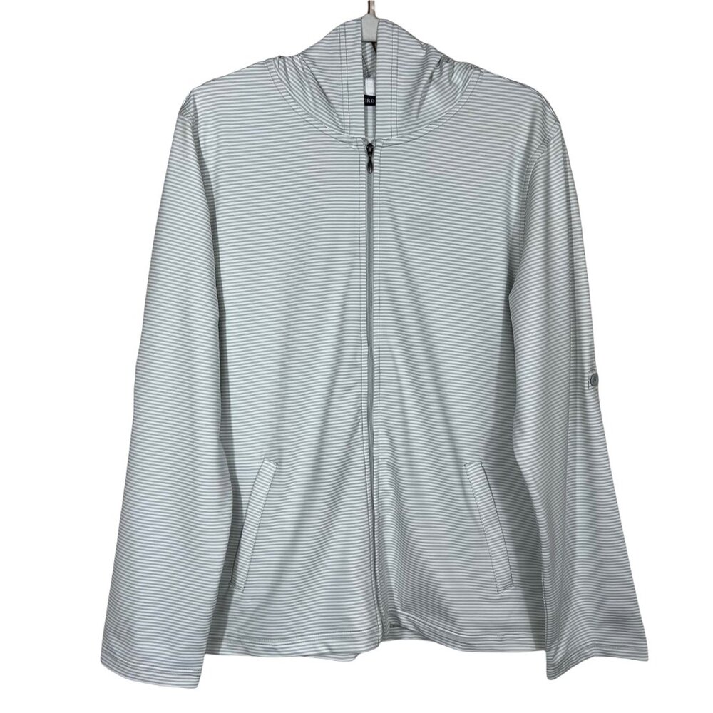 Oxford Golf Zip-Up Hooded Jacket Metal Gray Stripes Women’s‎ Large